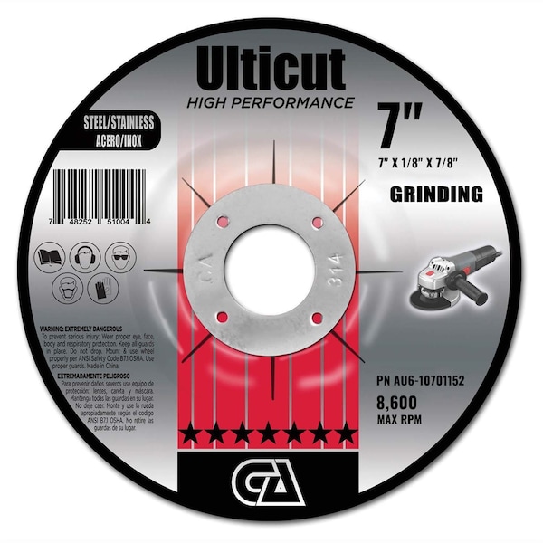 Continental Abrasives 7" x 1/8" x 7/8" Ulticut T27 Depressed Center Cutting and Grinding and Notching Wheel AU6-10701152 - main